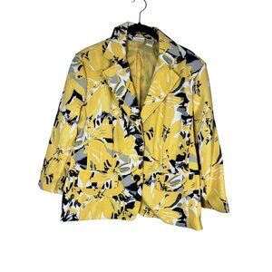 Kim Rogers Floral Jacket L Yellow Tropical Resort Preppy Old Money Classic Chic